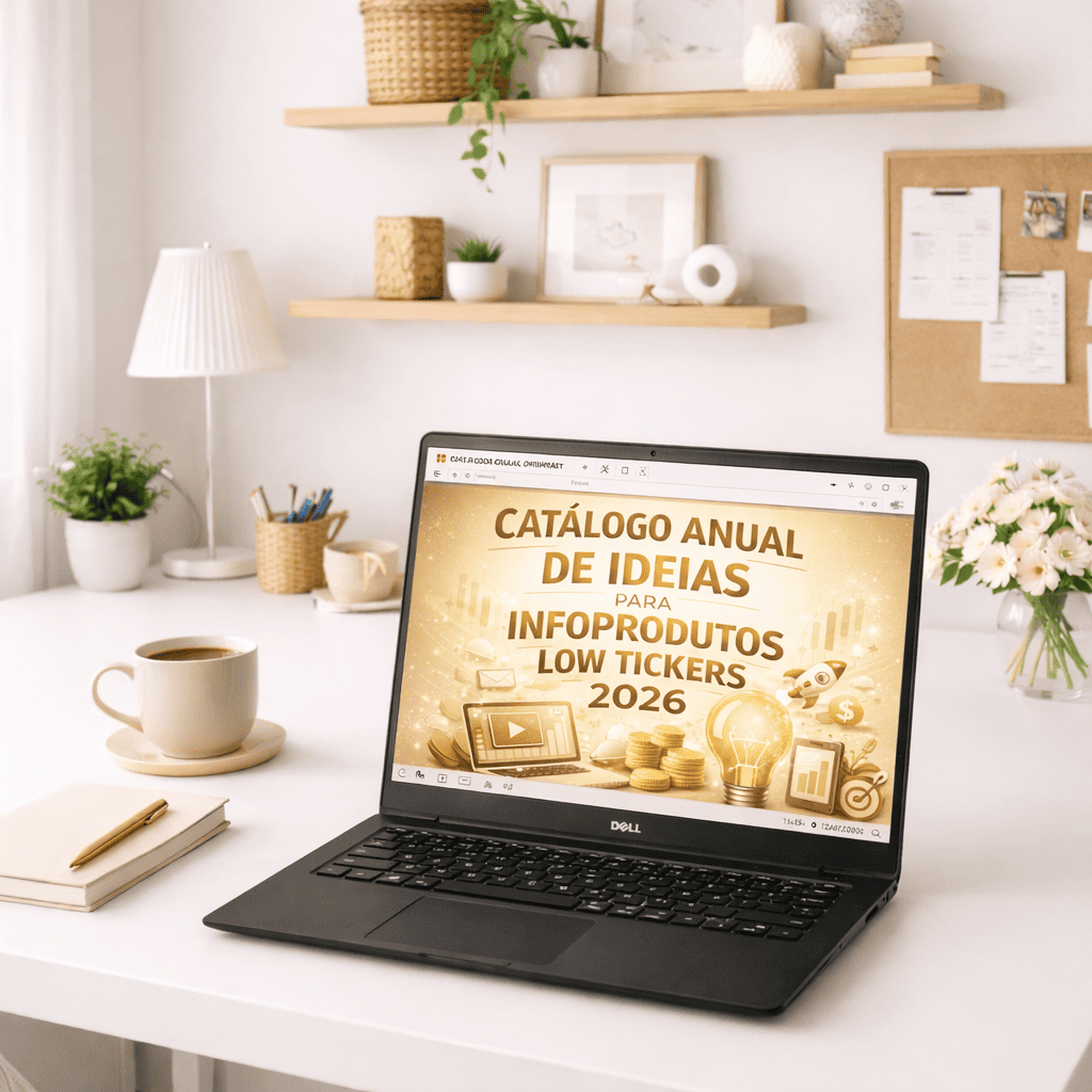 Mockup do Catálogo Anual de Ideias para Infoprodutos Low Ticket